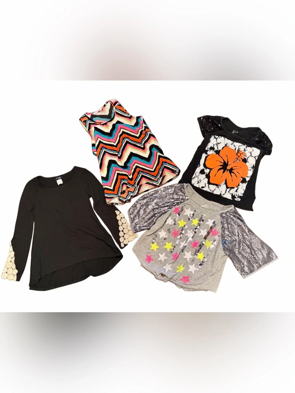 Girls Tops Lot Size 10 12 L Justice Sequin Y2K Tween 4 Pieces